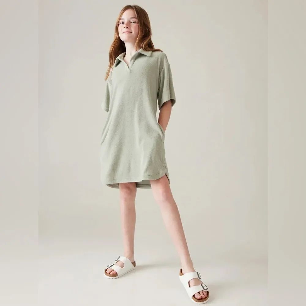 NWT ATHLETA GIRL Jump In Terrycloth Dress Pool Beach Coverup Sage Green M 8 10